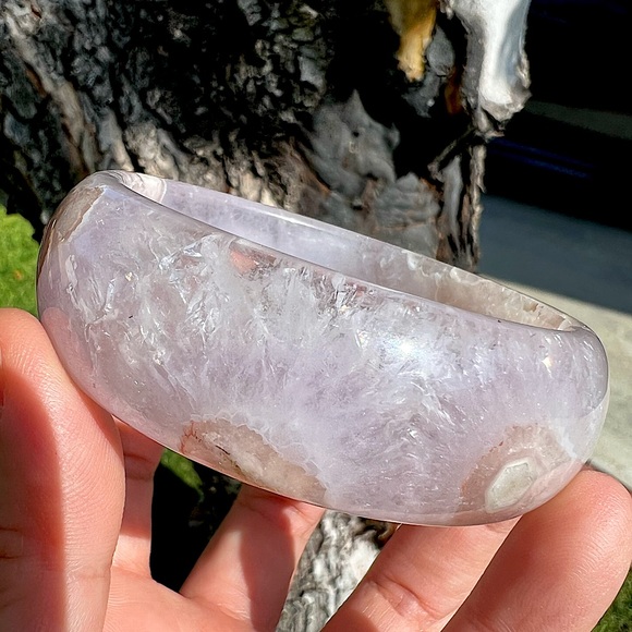 RARE Amethyst Flower Agate Bangle Bracelet - Picture 1 of 16